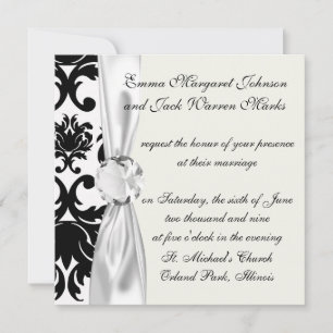 Invitation orné formel noir blanc damassé