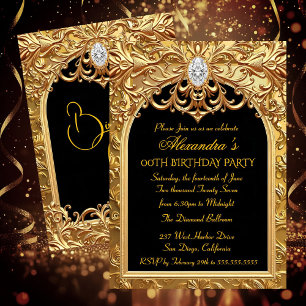 Invitation Orné Or Élégant Fête d'Anniversaire Diamants