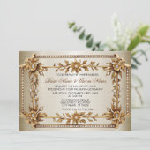 Invitation Orné Or Rectangle Fleurs Dimond Mariage brillant (Debout devant)