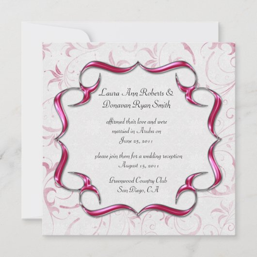 Invitation Orné Rose Clair Et Argent Mariage Après La Cérémon (Devant)