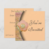Invitation ornée de bijoux de partie de fleur de (Devant / Derrière)