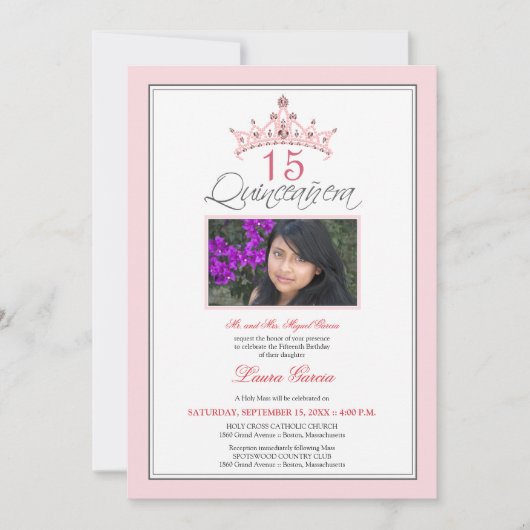 Invitation ornée de bijoux rose de Quinceanera de (Devant)