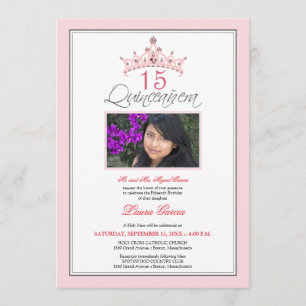 Invitation ornée de bijoux rose de Quinceanera de