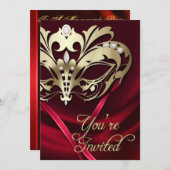 Invitation ornée de bijoux rouge de partie de (Devant / Derrière)