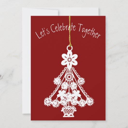 Invitation Ornement blanc Arbre de Noël Deep Red Custom (Devant)