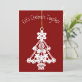 Invitation Ornement blanc Arbre de Noël Deep Red Custom (Debout devant)