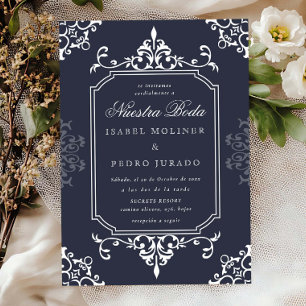 Invitation Ornement de mariage naval blanc vintage Nuestra Bo
