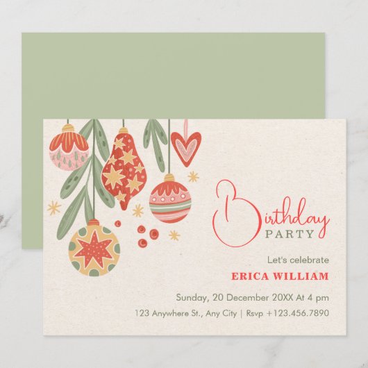 Invitation Ornement de Noël d'anniversaire (Devant / Derrière)