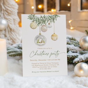 Invitation Ornement de Noël en or blanc vintage pour soirée d