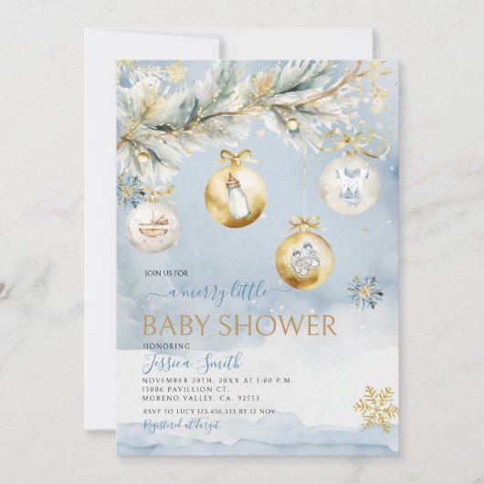 Invitation Ornement d'hiver Joyeux petit Baby shower de Noël (Devant)