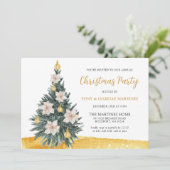 Invitation Ornement d'or floral blanc Noël Arbre fête (Debout devant)