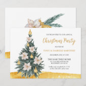Invitation Ornement d'or floral blanc Noël Arbre fête (Devant / Derrière)