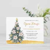 Invitation Ornement d'or floral blanc Noël Arbre fête (Debout devant)