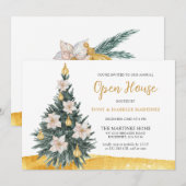 Invitation Ornement d'or floral blanc Noël Arbre fête (Devant / Derrière)