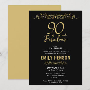 Invitation Ornement Doré 90 Ans et Fabuleux 90e Anniversaire