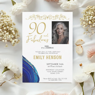 Invitation Ornement Doré 90 et Fabuleux Photo 90e Anniversair