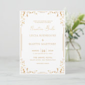 Invitation Ornement Doré Coin Espagnol Notre Mariage (Debout devant)