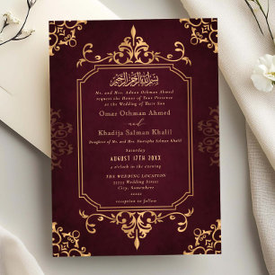 Invitation Ornement doré et bordeaux Mariage islamique vintag