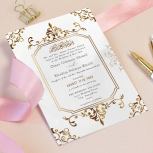 Invitation Ornement doré et crème Mariage islamique vintage