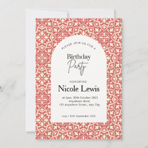 Invitation Ornement Mandala & Motif Arabe Rouge
