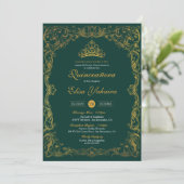 Invitation Ornement Royal Emerald Green Fancy Elegant Quince (Debout devant)