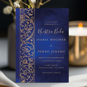 Invitation Ornemental Fleur Gold Blue Nuestra Boda Mariage