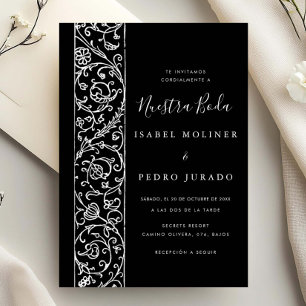 Invitation Ornemental Floral Noir & Blanc Nuestra Boda Mariag