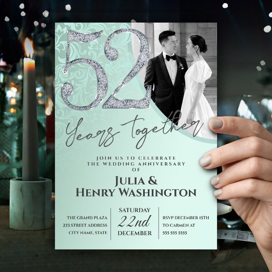 Invitation Ornemental Vert Clair 52e Anniversaire de Mariage