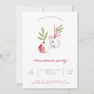 Invitation Ornements aquarelle minimaliste Fête de Noël