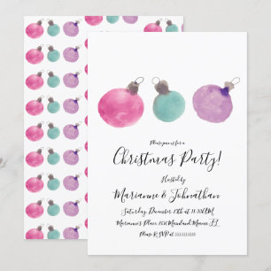 Invitation Ornements aquarelle pour fête de Noël peints à la