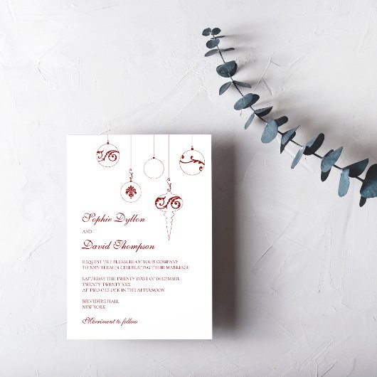 Invitation Ornements Bauble de Noël Mariage rouge d'hiver