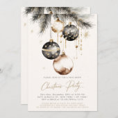 Invitation Ornements beiges d'or noir Baubles Noël (Devant / Derrière)