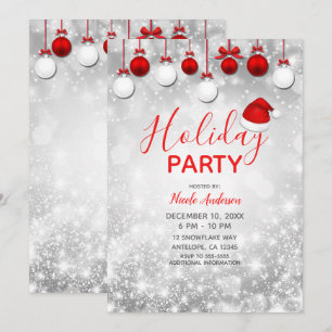 Invitation Ornements de fête de fin d'année Hiver Rouge Blanc