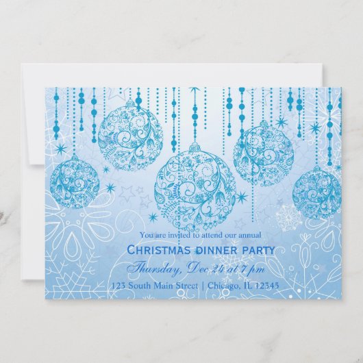 Invitation Ornements de Noël (bleu) (Devant)