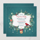 Invitation Ornements de Noël Cardinal Turquoise Damask (Devant / Derrière)