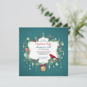 Invitation Ornements de Noël Cardinal Turquoise Damask (Debout devant)