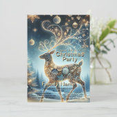 Invitation Ornements de Noël des rennes d'or Ciel bleu (Debout devant)