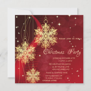 Invitation Ornements de Noël d'or, Entreprise rouge