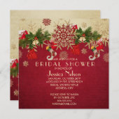 Invitation Ornements de Noël d'or Fête des mariées rouge (Devant / Derrière)