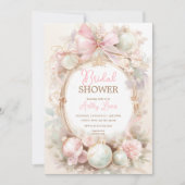 Invitation Ornements de Noël, douche nuptiale rose hiver (Devant)