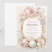 Invitation Ornements de Noël, douche nuptiale rose hiver (Devant / Derrière)