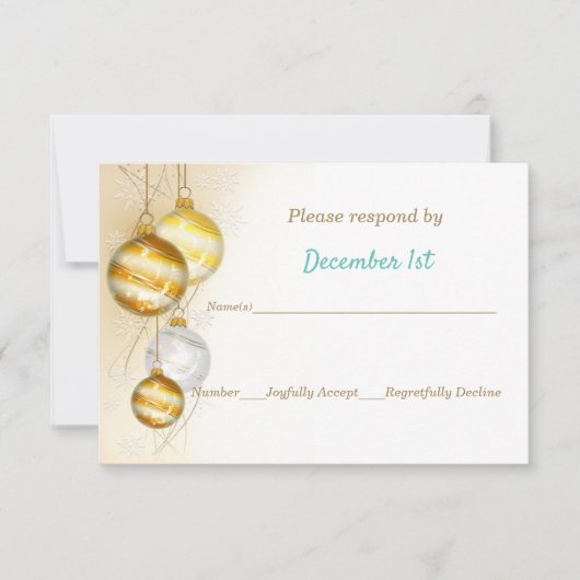 Invitation Ornements de Noël en or et blanc Mariage (Devant)