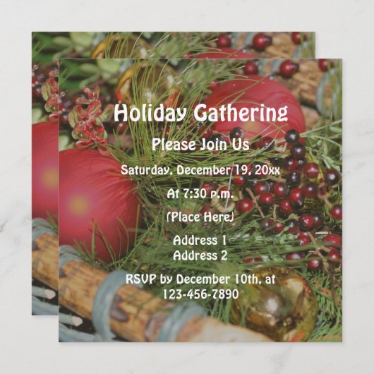 Invitation Ornements de Noël Evergreens (Devant / Derrière)