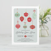 Invitation Ornements de Noël rétro Maison ouverte de vacances (Debout devant)