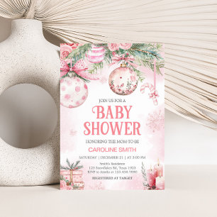Invitation Ornements de Noël rose Baby shower d'hiver