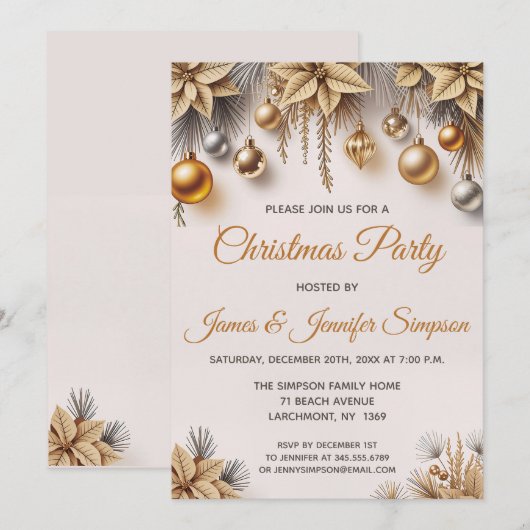 Invitation Ornements de sapin de Noël en or et argent pour fê (Devant / Derrière)