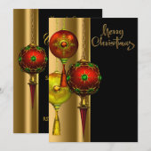 Invitation Ornements de sapin fantaisie rouge or Noël Party (Devant / Derrière)