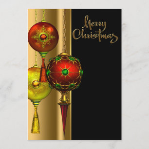 Invitation Ornements de sapin fantaisie rouge or Noël Party