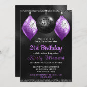 Invitation Ornements d'Halloween noirs et violets 21e anniver (Devant / Derrière)