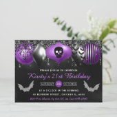 Invitation Ornements d'Halloween noirs et violets 21e anniver (Debout devant)